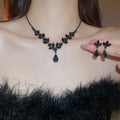 Western Imperial Breeze Rhinestone Wheat Ears Teardrop Stud Earring Necklace Set Fashionable Clavicle Chain Light Luxury Premium Necklace Women