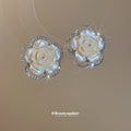 Silver Hands Resin Rhinestone Flower Pearl Bracelet Stud Personality Statement Exquisite Earrings Light Luxury Premium Earrings Women