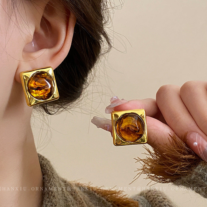 Brown Heart Oval Statement Earrings - view 4