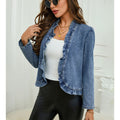 Women's Fall Ruffle Fitted Jacket 2026 | Trendy Jacket - Blue