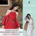 Women's Bohemian Vacation Off-Shoulder Belt Dress + Long Skirt 2026 - Red
