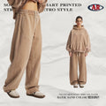Unisex Fall/Winter Washed Distressed Snow-Denim Wide Leg Curved Leg Fleece-Lined Thick Casual Pants