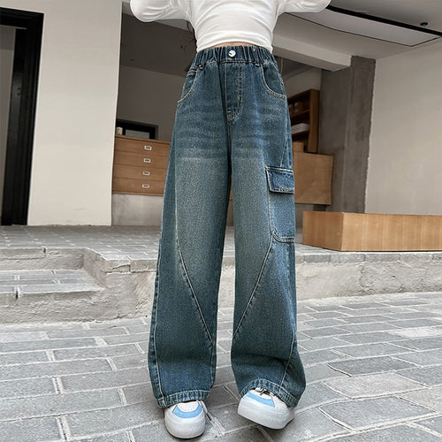 Girls' American Retro Mixed Wide-Leg Cargo Pants