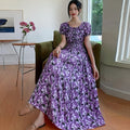 Rayon Floral Off-Shoulder Elastic Waist Bohemian Beach Dress