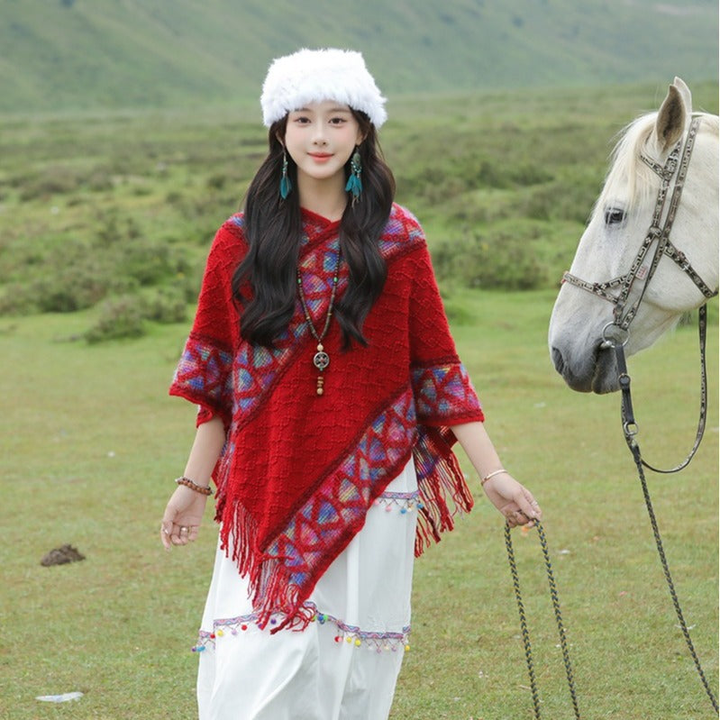 Women's Ethnic Elegant Knit Shawl + Cape 2026 - White