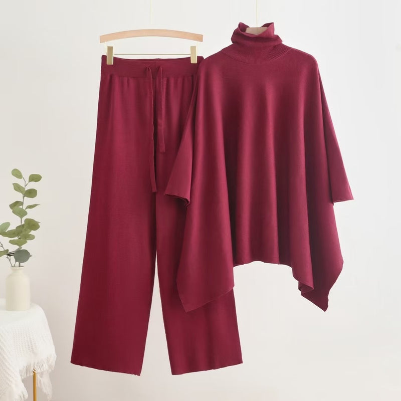 Fall-Winter Fashion Luxury Wide Leg Pants + Coat + Shawl 2-Piece Set