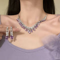Banquet Focus Dot Purple Teardrop Cubic Zirconia Necklace Light Luxury Premium Evening Gown Clavicle Chain Design Detail Niche