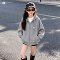 Girls' All-Over Star Hooded Zip Jacket - Loose American Style
