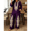 Women's Ethnic Long Sleeve Lace Trim Set 2026 | 2 Piece Outfit Set - White