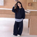 Girls' Faux Layered Plaid Hoodie & Wide-Leg Pants Set