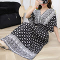 Women's Chinese French Short Sleeve V-Neck Printed Dress + Skirt 2026 - 1-1#