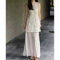 Oat Heavy Embroidery Summer Dress, Crew Neck Loose Camisole Style