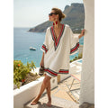 Bohemian Print V-Neck Loose Beach Dress, Summer Sun Protection