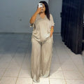 2026 Summer Casual V-Neck Striped Short Sleeve Top + Wide Leg Pants Set