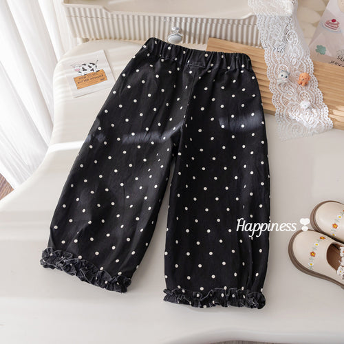 Girls' Polka Dot Lace Harem Pants