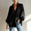 Casual Lantern Sleeve Long Sleeve V-Neck Ruffle Shirt