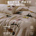 侘寂风天丝棉麻床上四件套高级做旧感亚麻毛巾绣被套床单裸睡床品