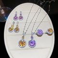 Bordeaux Manor Pink Yellow Coating Geometric Jewelry Set Light Luxury Niche Clavicle Chain Clear Cold Gentle Breeze Necklace Women