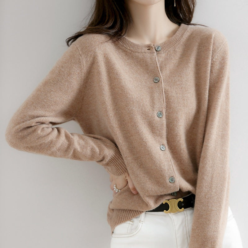 Women's Fall Korean Relaxed Plus Size Knit Wool Crew Neck Loose Sweater + Cardigan + - Black