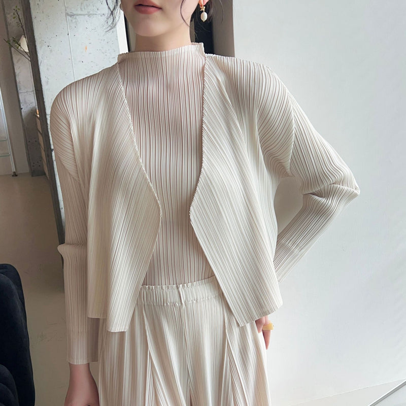 Women's Fall Elegant Versatile Pleated Cardigan + Jacket 2026 | Layered Cardigan - Off White