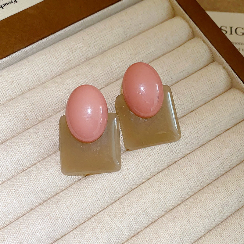 French Color-Block Oval Resin Stud Earrings - view 7