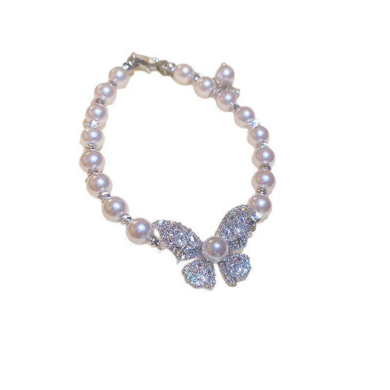 Zircon Beaded Butterfly, Flower and Pearl Bracelet - view 5