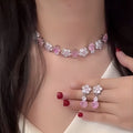 Pink Cubic Zirconia Flower Necklace K Gold Breeze Premium Banquet Clavicle Chain Light Luxury Versatile Luxury Ambient Feel Necklace