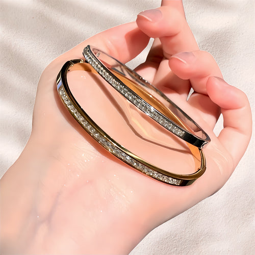 New Hot Sale Sparkling Square Candy Row Crystal Bangle Starry Sky Copper Coated 18K Gold Dazzling Sparkly Cubic Zirconia Bracelet