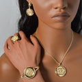Amazon New Import 18K Cutout Rhinestone Necklace Bracelet Set Earrings Ring Retro Accessory Set Jewelry