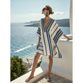 Bohemian Print V-Neck Loose Beach Dress, Summer Sun Protection