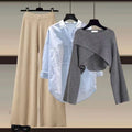Fall-Winter Fashion Slimming Plus Size Knit Wool Wide Leg Pants + Sweater + Shirt 3-Piece Set