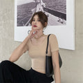 ins pure lust style short-sleeved slim u-neck bottoming short t-shirt women's clavicle-exposing low-