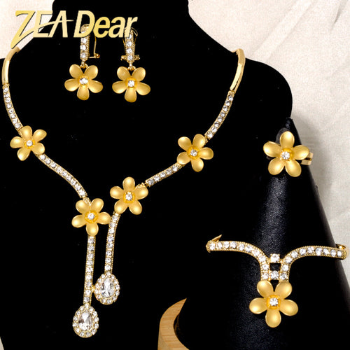 Hot Sale Retro Trendy Accessory New Slub Necklace Flower Plated Set Inlay Goose Egg Shape Cubic Zirconia Bead Gem Set