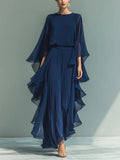 Chiffon Flared Sleeve Straight Leg Flared Pants + Top