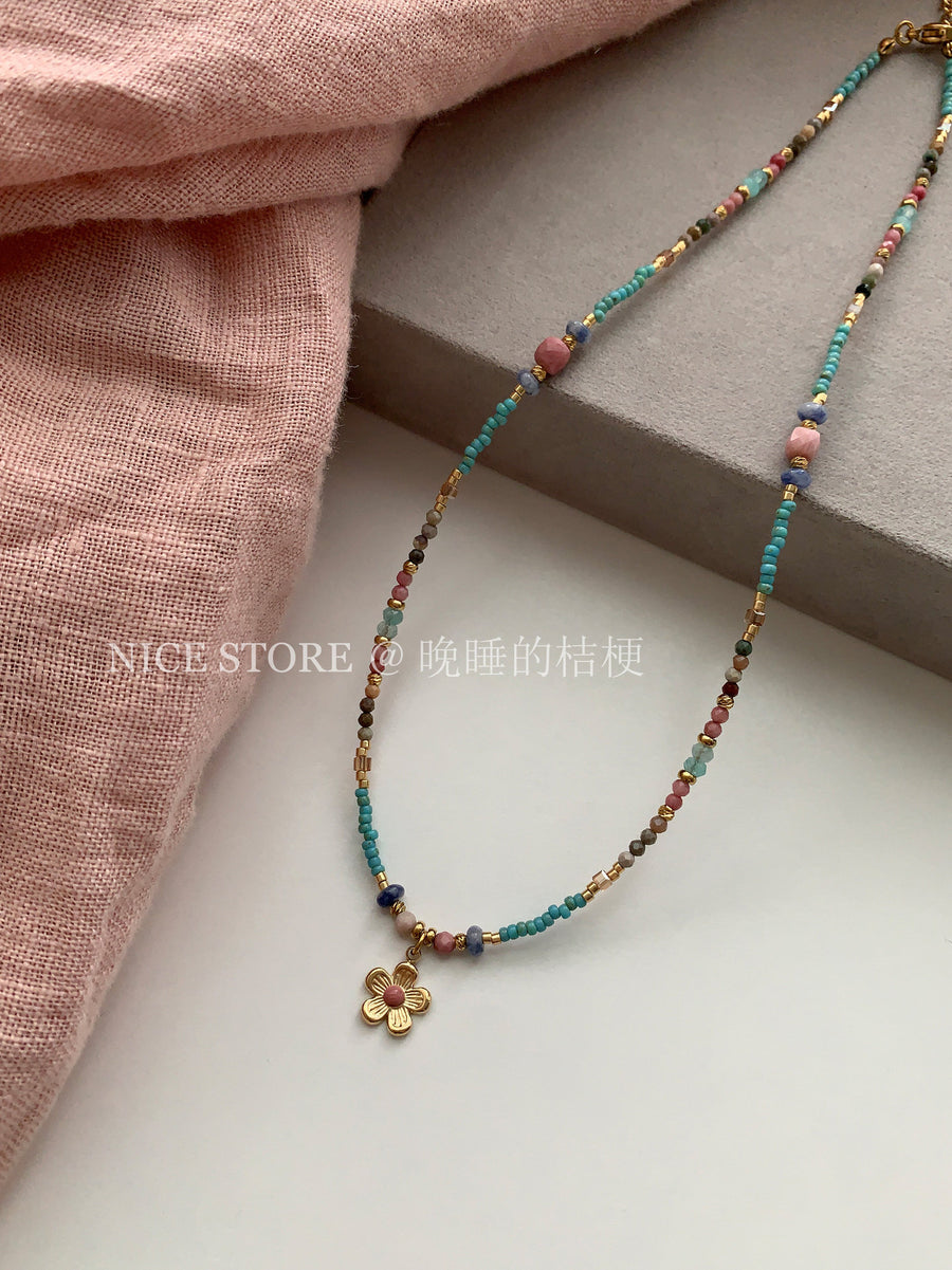 Stainless Steel Colorful Stone Beaded Pendant Necklace - view 6