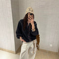 Women's Bohemian Ethnic Embroidered V-Neck Shirt + Pants 2-Piece Set 2026 - Navy Top