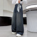 Girls' Navy High-Rise Wide-Leg Jeans - Multi-Pocket