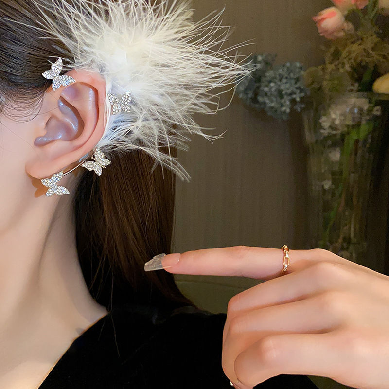 Rhinestone Bow Feather Tassel Earrings - view 12