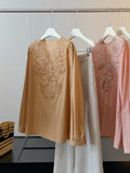 Summer Slimming Linen Cotton Lace Long Sleeve V-Neck Patchwork Heavy Shirt