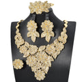 Overseas Dubai Jewelry Statement Creative Flower Full Diamond Fashionable Retro Elegant Necklace Bracelet Set Earrings Ring Set