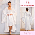 欧美风女士睡衣套装缎面毛毛袖睡袍蕾丝胸杯吊带睡裙1288+1262内
