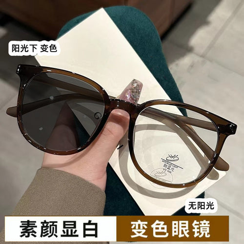 Photochromic Prescription Glasses Light Feel Turn Grey Anti-Blue Light Bare Face Glasses Frame Big Frame Influencer Big Face Slender Prescription Sunglasses