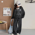 Girls' American Leopard Letter Hoodie & Wide-Leg Pants Set