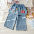 Girls' Cartoon Applique Denim Skirt Pants
