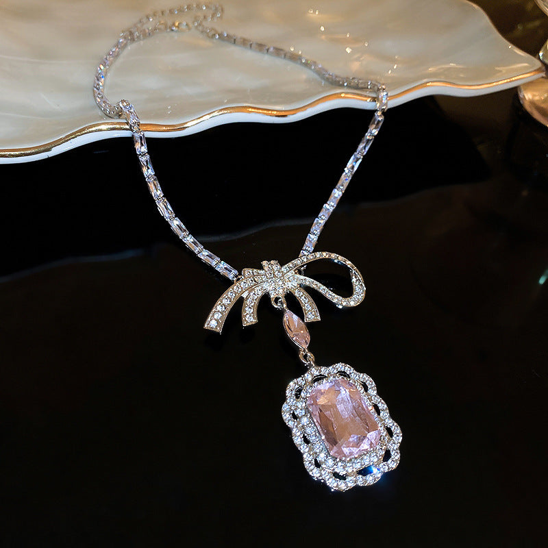 French Rhinestone Teardrop Layered Pearl Necklace - view 7