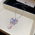 French Super Sparkle Sweet Cubic Zirconia Bow Cutout Earrings Necklace Set Fashionable Exquisite Necklace Design Detail Niche