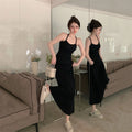 Halter Camisole Fitted Bodycon Long Dress, Chic Retro