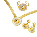 Overseas Middle East Copper Gold Plated Glossy Round Sun Pendant Necklace Bracelet Set Ring Earrings Women Banquet Set