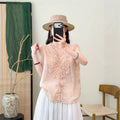 Summer Korean Youthful Ramie Sleeveless V-Neck Patchwork Lace Trim Shirt