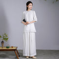 Women's Chinese Ethnic Linen Cotton Top Set 2026 | Casual Blouse - White Top